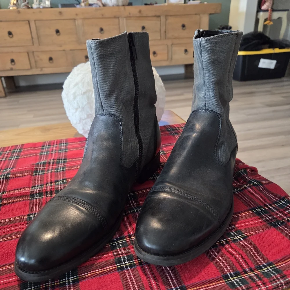 KENNETH COLE MEN'S PERFECT TIMING BLACK SUDE ZIPPER LEATHER BOOTS SIZE 9.5
